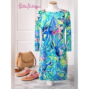 Lilly Pulitzer Tropical Shift Dress XXS Blue Pink 3/4 Sleeve